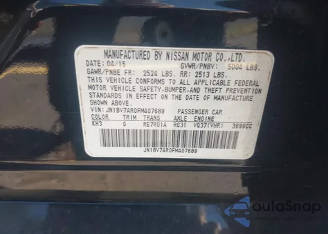 2015 Infiniti Q50 Premium z USA, uszkodzony, nr VIN JN1BV7AR0FM407689